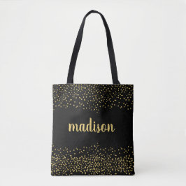 Bolsa Tote Glitter Dourado Confetti | Preto personalizado