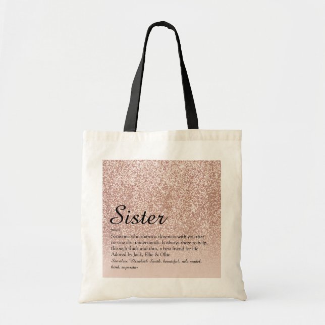 Bolsa Tote Glitter Dourado de Rosa de definição de irmã (Frente)