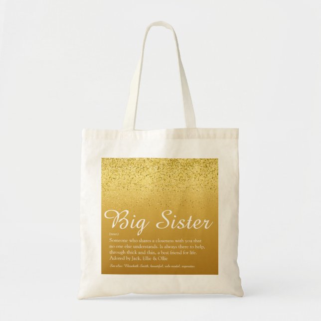Bolsa Tote Glitter Dourado de Script de Definição Sistemática (Frente)