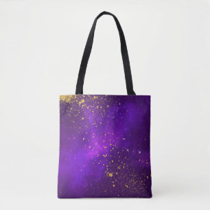 Bolsa Tote Glitter Dourado e Glitter de Galáxias Roxas