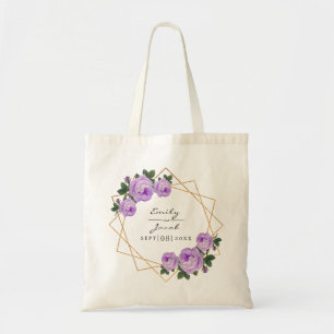 Bolsa Tote Glitter Dourado Elegante De Wed Floral Roxo Geomé