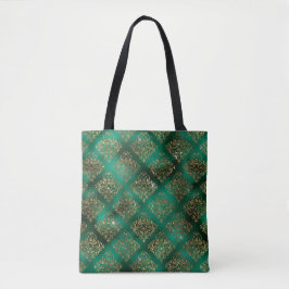Bolsa Tote Glitter Dourado verde grande Damask Chic
