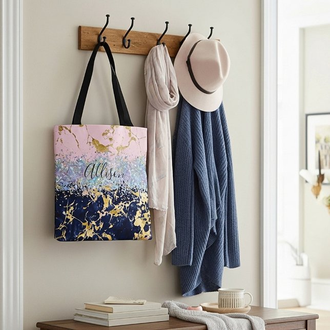 Bolsa Tote Glitter e mármore personalizados (Criador carregado)