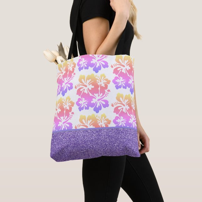 Bolsa Tote Glitter Faux e Saco de Toalhetes Tropical Flor (Close Up)