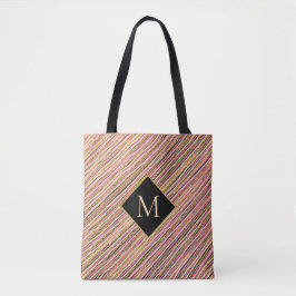 Bolsa Tote Glitter Monograma de abstrato Dourado