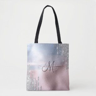 Bolsa Tote Glitter prateado gotas Rosa azul Dourado metálico