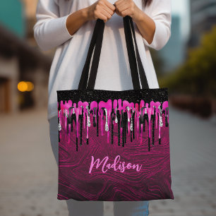 Bolsa Tote Glitter preto rosa quente quente pia pinga monogra