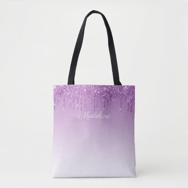 Bolsa Tote Glitter Púrpura Personalizado (Frente)
