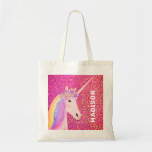 Bolsa Tote Glitter Rosa Dourado Unicórnio Rainbow Girly Pers