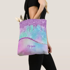 Bolsa Tote Glitter Roxo e Sparkle, Nome e Monograma