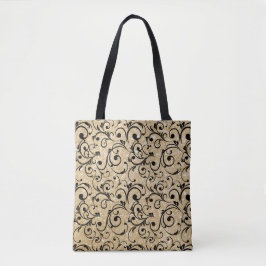Bolsa Tote Glitter Sparkles Dourados com Padrão Floral Real