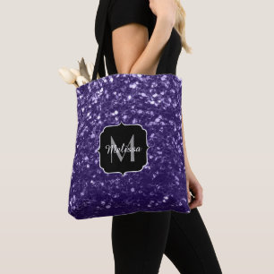 Bolsa Tote Glitter ultra violeta escura brilha monograma