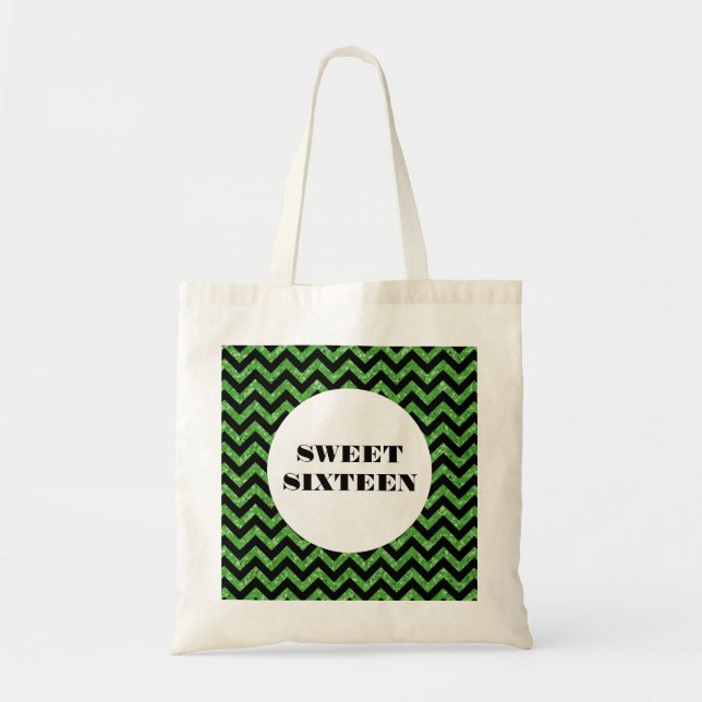 Bolsa Tote Glitter Verde Chevron Doce 16 Tote Bag (Frente)