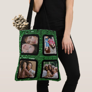 Bolsa Tote Glitter Verde Colagem de Fotografias Moderna 4 BFF
