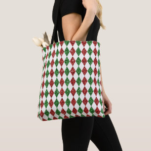 BOLSA TOTE GLITTER VERDE E VERDE OLHAR O PADRÃO DE DIAMANTES 