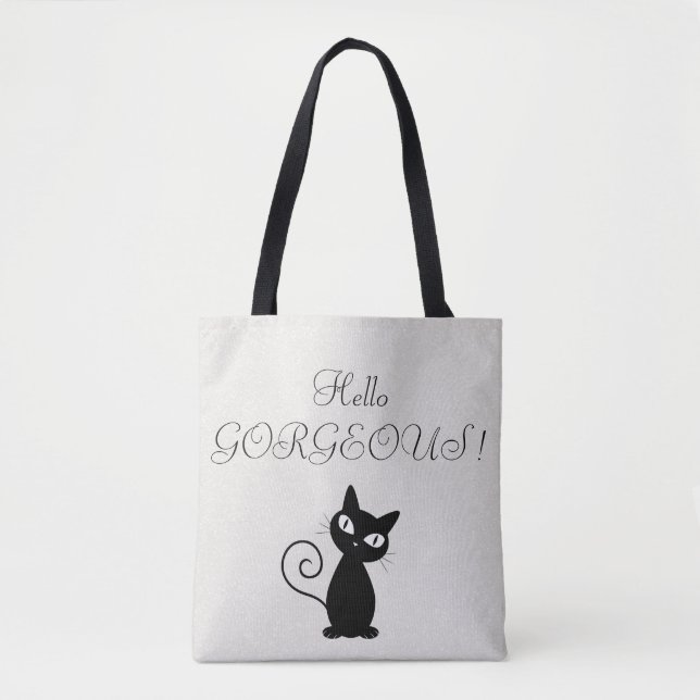 Bolsa Tote Glittery Black Whimsical Quirky - Hello Gorgeous (Frente)