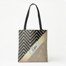 Glittery Dourada e Black Chevron Personalizado