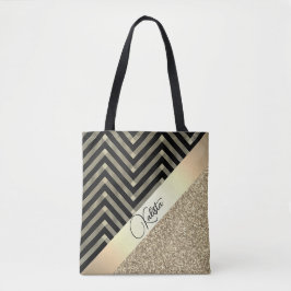 Bolsa Tote Glittery Dourada e Black Chevron Personalizado