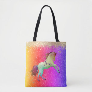 Bolsa Tote Glittery Rainbow Unicorn