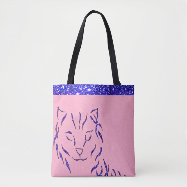 Bolsa Tote Glittery roxo Sparkling do rosa Sparkly do gato (Frente)