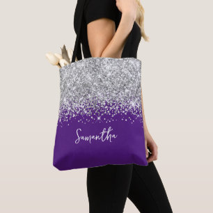 Bolsa Tote Glittery Silver e Royal Purple Glam Name