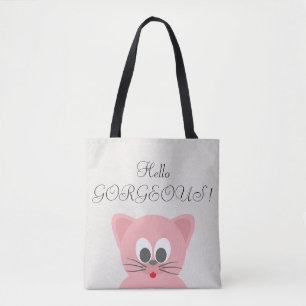 Bolsa Tote Glittery Whimsical Cat Quirky - Hello Gorgeous