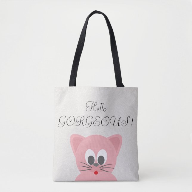 Bolsa Tote Glittery Whimsical Cat Quirky - Hello Gorgeous (Frente)