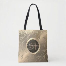 Bolsa Tote Glitzy Girafas no Saco do Monograma Dourado Glitzy