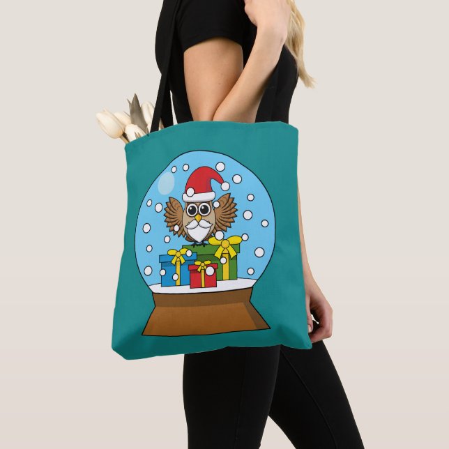 Bolsa Tote Globo de Neve com Santa Claus Owl (Close Up)