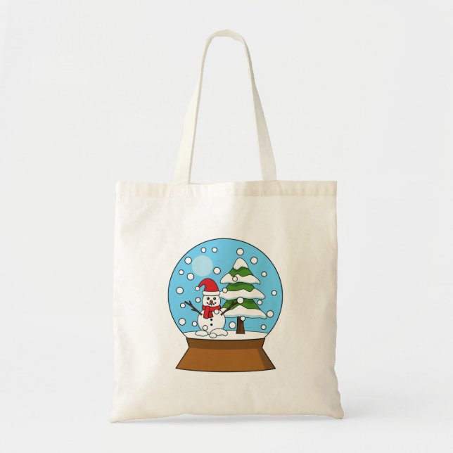 Bolsa Tote Globo de Neve com Snowman e Pine Tree (Frente)