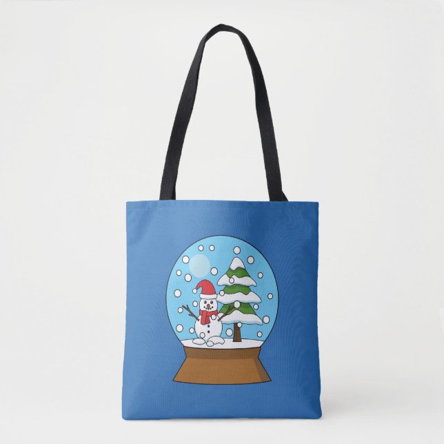 Bolsa Tote Globo de Neve com Snowman e Pine Tree (Frente)