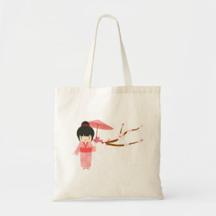 Bolsa Tote Glossom Geisha, Flor de Cereja, cor-de-rosa, branc
