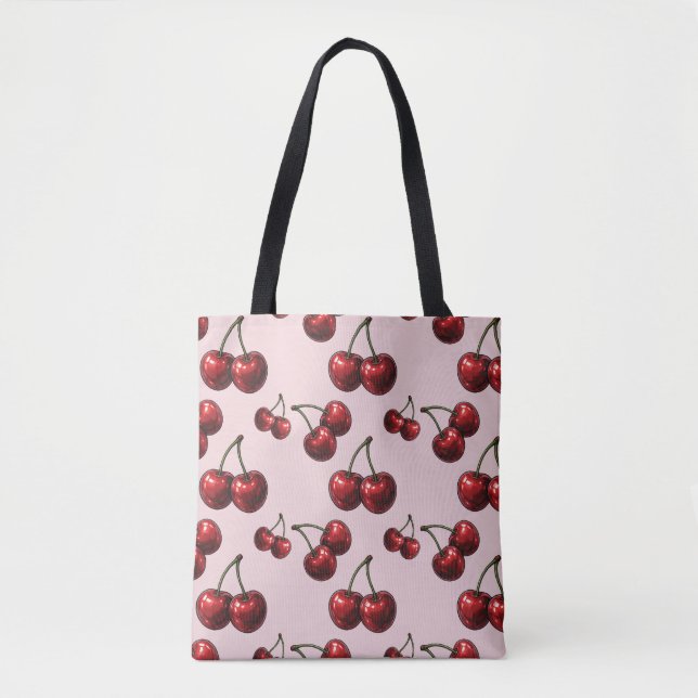 Bolsa Tote Glossy Red Cherries - Glama Retro Rosa Rosa (Frente)