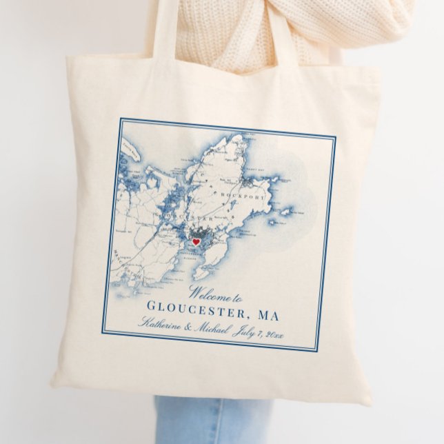Bolsa Tote Gloucester, Massachusetts Wedding Bem-vindo Tote B (This Gloucester MA wedding welcome tote bag is perfect for your Cape Ann destination wedding)