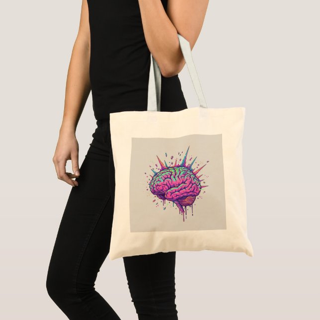 Bolsa Tote Glow With Your Mind Neon Brain Statement (Frente (produto))