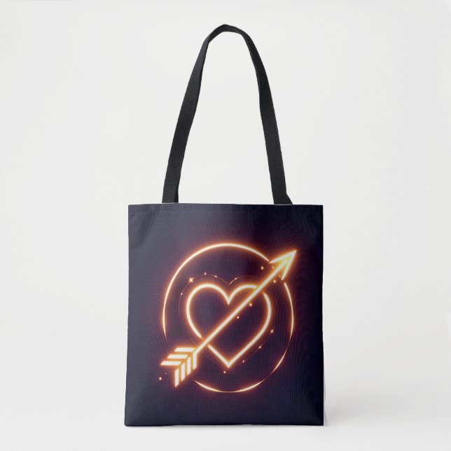 Bolsa Tote glowing image of a heart with cupid's arrow (Frente)