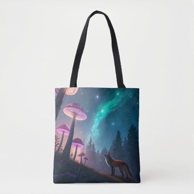 Bolsa Tote Glowing Mushroom Forest Fox Fantasy Art (Frente)