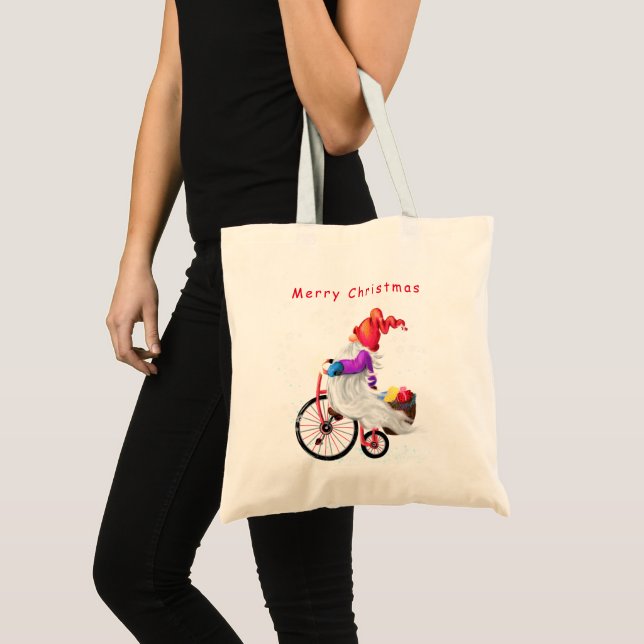 Bolsa Tote Gnome com Bike e Gift Christmas Tote Bag (Frente (produto))