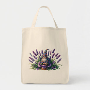 Bolsa Tote Gnome de Aquarela e Flores Roxas