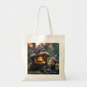 Bolsa Tote Gnome e uma casa de cogumelos, design de fantasia