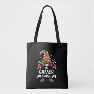 Bolsa Tote Gnome Gamer Xmas Família Correspondente Plaid Búfa