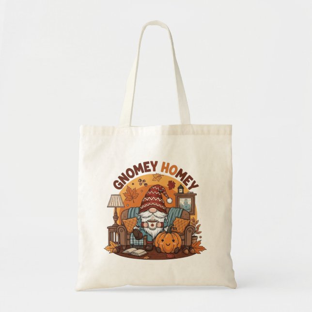 Bolsa Tote Gnome no design de abóbora sazonal doméstico (Frente)