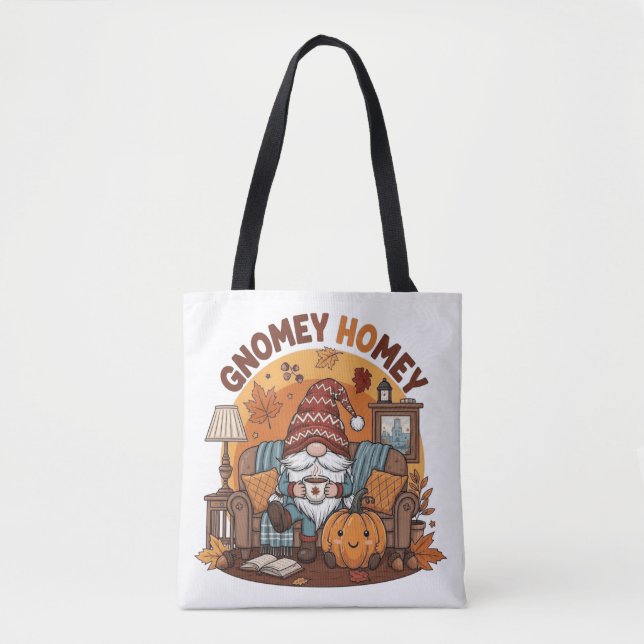 Bolsa Tote Gnome no design de abóbora sazonal doméstico (Frente)