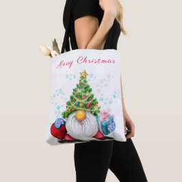 Bolsa Tote Gnomo bonitinho com chapéu de árvore de Natal e pr
