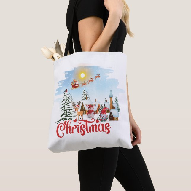 Bolsa Tote Gnomo Bonito, Neve Celebrando Férias de Natal (Close Up)