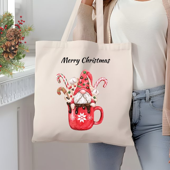Bolsa Tote Gnomo de Chocolate Canino de Natal na Copa (Criador carregado)