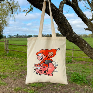 Bolsa Tote Gnomo de desenho animado engraçado montando um por