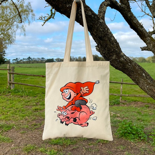 Bolsa Tote Gnomo de desenho animado engraçado montando um por (Criador carregado)