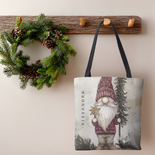 Bolsa Tote Gnomo de Natal para os Feriados Nome Personalizado
