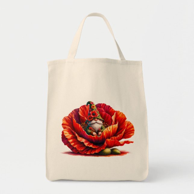 Bolsa Tote Gnomo do Jardim de Aquarela Whimsic (Frente)